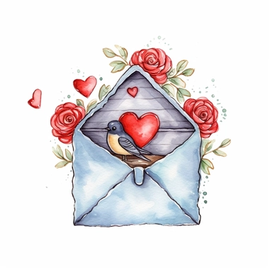 Love envelope hand drawn watercolor clipart white background