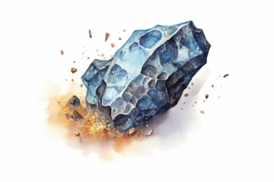 Watercolor, Generate an illustration of a W-type asteroid, composed of a mix of metal, rock, and water ice clipart, hd, on a white background, spaced out