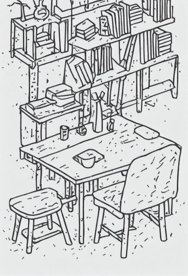 simple drawing, 1 1bit, 1 small furnitures, 1 sticker art, 1 color by numbers, 1 coloring page for adults, 1 , printable outlined artwork, 1 coloring book page, 1, line art, 1 white backdrop, crisp lines, vector image, svg style, clipart style,