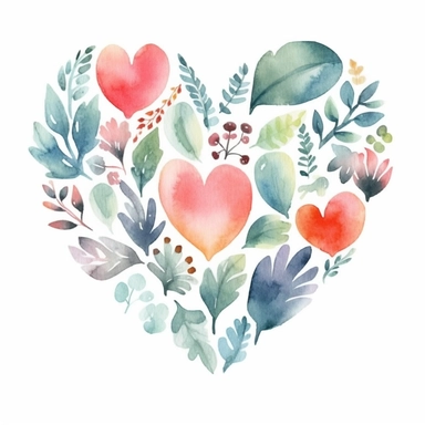 Watercolor heart, wedding, simple, soft colors, cartoon elements, watercolor boho style, clipart, white transparent