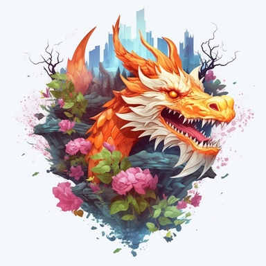 white background, dragon breathing fire, 3d, super closeup, sticker, printable image, photorealistic, artwork t-shirt graphic of majestic forest, in digital painting style , beautiful flowers, sunset mountains and clouds , big vines, plants surround, highly detailed clean, vector image, photorealistic masterpiece, professional photography, realistic, flat white background, isometric, vibrant vector, clipart, illustration, realism, 4k, , cinematic, front view, paradise, extremely white background
