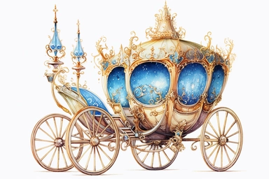 Watercolor Cinderella Carriage Clipart, On White Background, Spaced Out, 4K, Fairycore, Very Detailed, Ultra-HD, Vector Art