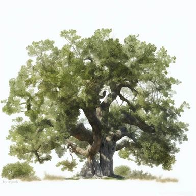 watercolor clipart of oak tree, white background, white vines, 4k, octane render, detailed, hyper-realistic, cinematic, photography by Joel Meyerowitz, Roger deakins, Slim Aarons, Craig Mullens, artstation