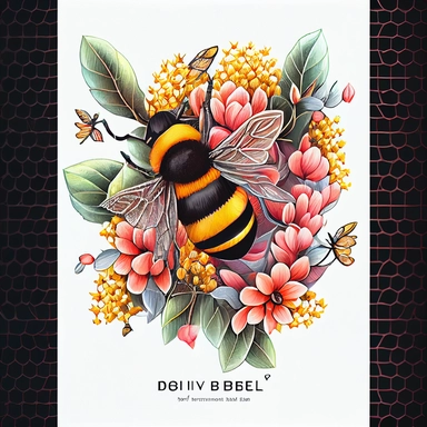 Div 5D Bee Floral Flower Leaves Leaf Full Diamond Painting, hand draw Illustration clipart, 4K, extremely detailed, detail to every pixel