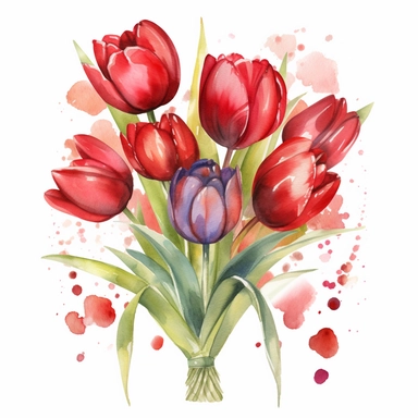 Birthday red tulip bouquet watercolor design clipart