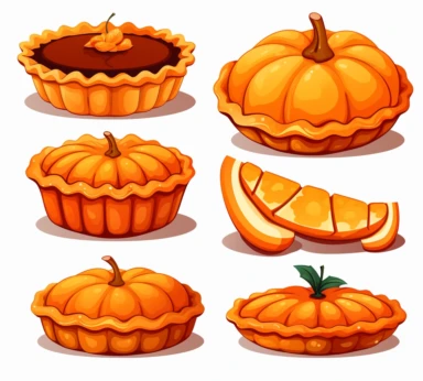 sets of pie pieces with a pumpkin clipart, in the style of simplistic cartoon, highly detailed cartoon, flat, vector illustration Flat illustration，Ul illustration, GUI，Minimalism，White background，Bright color scheme，modern minimalist illustration