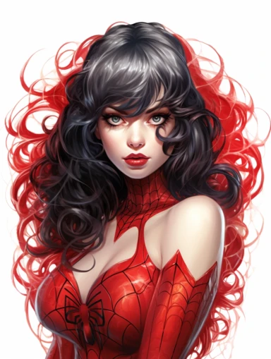 spider woman, sticker art, clipart png, photorealistic, watercolor, digital painting, WHITE BACKGROUND, fantasy style, realistic, painting, 8k, ultra details,