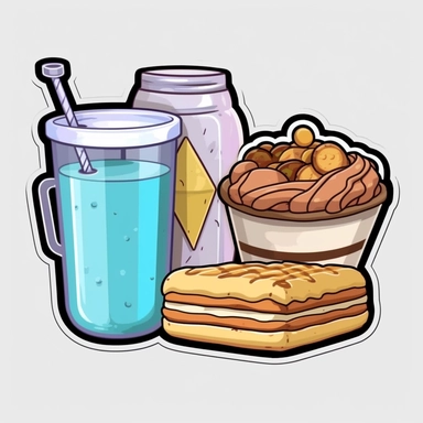 Sticker logo, showcasing camping meals like s'mores, hot dogs, marshmallows, or a coffee cup, on transparent background free clipart, in the style of digital painting and drawing, 2d game art, scoutcore, anime-influenced, cabincore, high resolution, light sky-blue and dark maroon