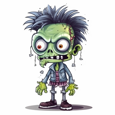 halloween cute zombie clipart, in the style of tim burton, background is only white