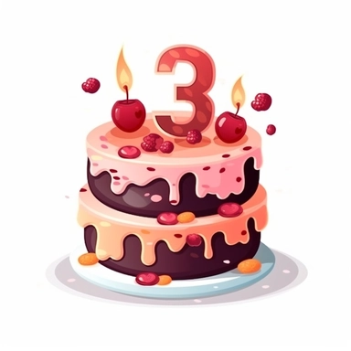 3rd of birthday cake, Clipart, Vector Style, Logo design, White Background