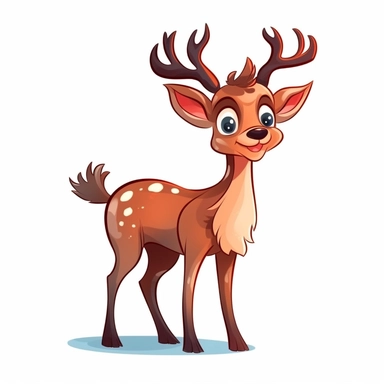 friendly cartoon reindeer modern clipart vector, white background, no outline