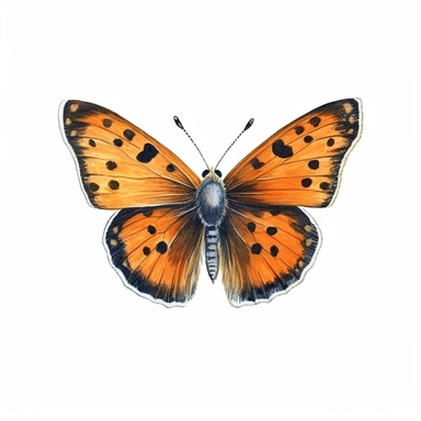 Small Copper Butterfly, clipart, orange-brown with black markings, watercolor style, solid white background