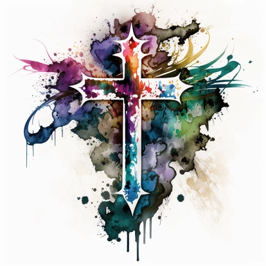 artistic water color style christian cross clip art