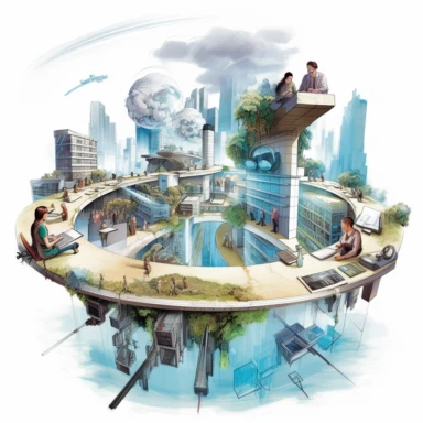 brainstorming, architects, architecture jobs, students, thrive in architecture profession, interdisciplinary education, practical learning, use of technology, architecture education, India, futuristic clipart, photorealistic