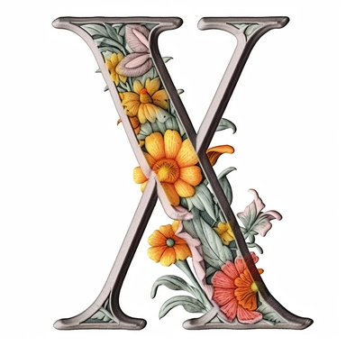 Floral Machine Embroidery, detailed illustration, clipart, white background, letter V