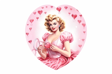 1950s Pin up girl valentines day watercolor clipart