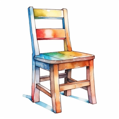 Chair school watercolor,simple Watercolor, hyper realistic, white background, white margins, 16k, ultra detailed clipart, cut out image, hand - drawn, whimsical manhwa style, ultra HD, sharp and clean art