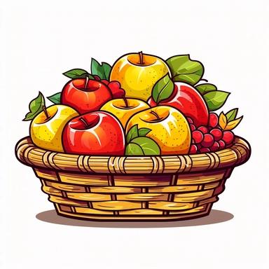 Apple With Fruit Basket, vector style Clipart, White Background ar 1:1