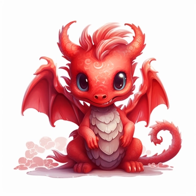 Dragon cub lovely dragon face dragon a beautiful light red ancient chinese mythical lovely beast watercolor clipart on white background, shiny, shiny scales, shiny chinese divine animals, chinese mythical animals, designed by zhong fenghua, huang guangjian, xu zhelong, super cute, lovely, round body, big red eyes, a string of gold and silver collars around the neck, lovely, dreamy, holy light, beautiful details, exquisite design, silk, lighting, octane rendering, illusion engine, amoled, 264k re