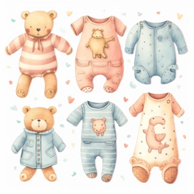 CLIPART, cute hand painted baby clothes illustration, newborn, nursery, maternity, texture