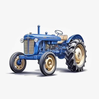 blue farm tractor, full body, clipart, very detailed, very realistic, white background, bright mood, 4k quality