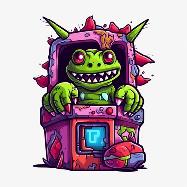 cute and funny little monster playing arcade videogame, transparent clipart graphic