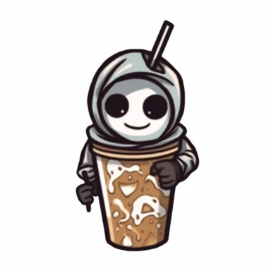 iconic scarry black siluated white masked killer and holding knife figured with latte, cute clipart design vector