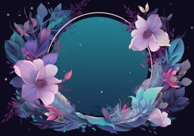 beautiful, floral frame, banner, banners and clipart, in the style of light purple and dark azure, organic material