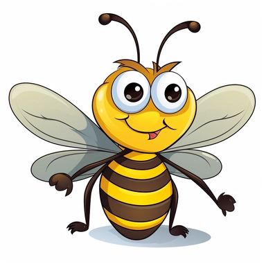 a cute honey bee wtih cartoon clipart on a white background, caricature-like, two dimensional