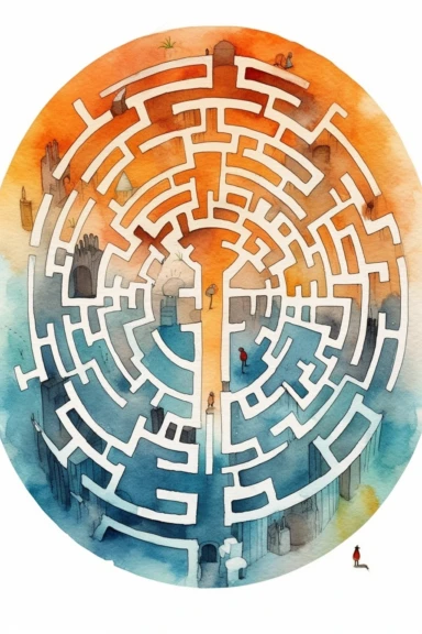 maze watercolor clipart cute isolated on white background