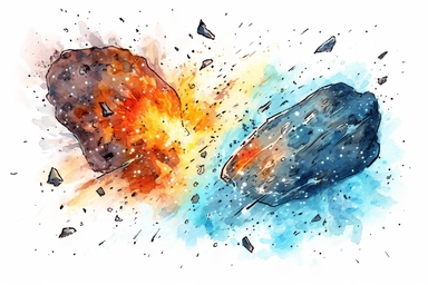 Watercolor, Create an image depicting a binary asteroid system clipart, hd, on a white background, spaced out
