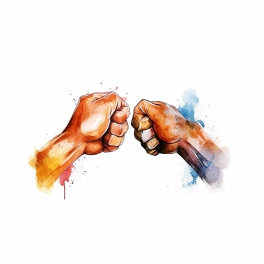 fist bump clipart in a watercolor style, high quality and sharp, on a white background