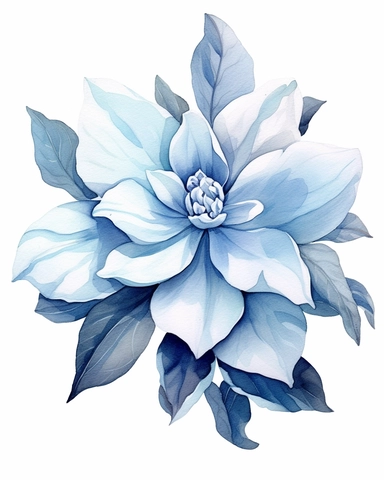 detailed watercolorart big blue gardenia head no leaves , isolated on white background, realistic, clipart