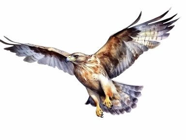 Hawk flying Watercolor isolated on white background, Watercolor Clipart painting, high quality, HD, children's book illustrations, realistic lifelike figures, white background