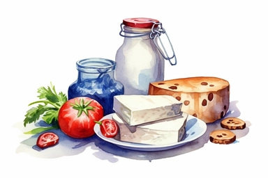 Watercolor, Milk, Dairy products, clipart, hd, on a white background, spaced out