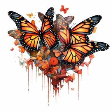 a Mexico Monarch Butterfly Migration in the style of watercolour clipart with detailed brush strokes