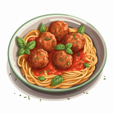 Vector illustration clipart>Plate of spaghetti with meatballs