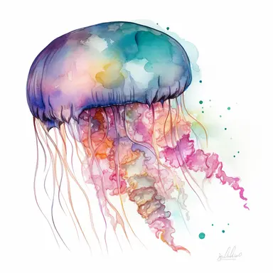 watercolor, Jellyfish - Jellyfish are soft-bodied creatures that come in a wide variety of colors and shapes. They have long, trailing tentacles that they use to capture food, and a bell-shaped body that helps them move through the water. commission for, vividly bold designs png Full body realistic cartoon in 32K UHD cute. 15 cm thick outline. Black color. There was no shadow on the ground. 8k with realistic watercolors and detailed illustrations. PNG clipart, transparent white background
