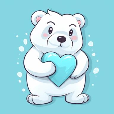 icebear clipart, holding a heart of ice, cartoon style