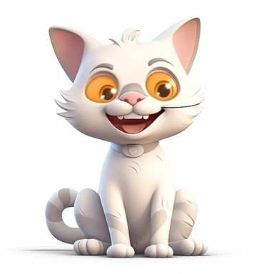 oilpainting, 2d icon of a super cute cartoon smiling cat sitting proud clipart full body, 3d rendering, white background, clean