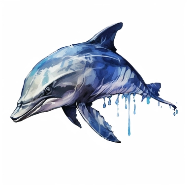 a Dolphin Fins in the style of watercolour clipart with detailed brush strokes