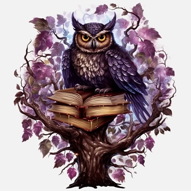 Watercolour dark fantasy black royal gothic deadly nightshade tree stood with dark magic books with deadly nightshade lanterns magnificent gothic owl stood on tree with mesmerising compelling features perfect magnificent detailed wings beautiful compelling realistic eyes PNG image ultra highly detailed, 18k, sharp focus, bright photo with rich colours digitally enhanced, enhanced graphics, straight, sharp focus, bright lighting, intricate detailed png image ,high definition,300dpi,graphic clipar