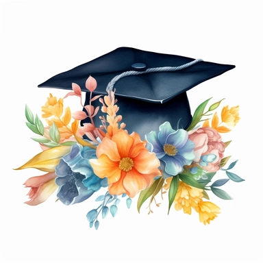 Cute Beautiful Graduation Cap flower Sublimation Clipart ,Cartoon,hyper realistic, intricate detail, illustration style,high solution,on the white background