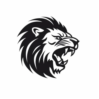 roaring lion head black frontal view silhouette vector flat simple identification symbol white backround white background minimalistic clipart png svg