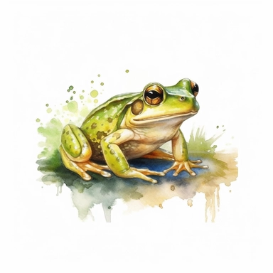 watercolour illustration free brushstrokes, beautiful and joyful, frog, mark brooks, naturecore, animal clipart, isolated on a white background,