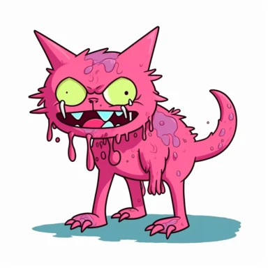 2d pink bubblegum cat zombie monster mutant on white background drawing in microsoft paint , no shadow, flat picture, clipart