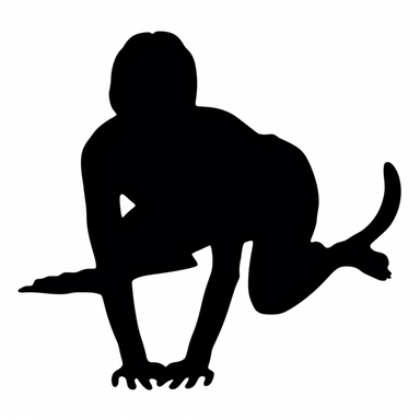 Express all balck silhouette of cat pose woman ling face down like a dog clipart