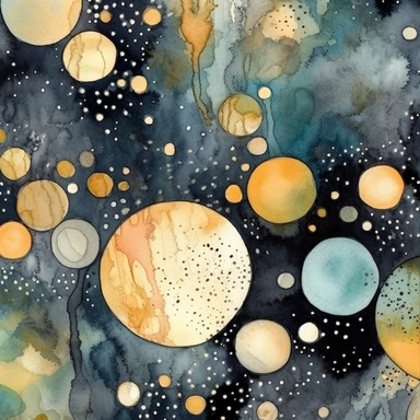 black clipart, Watercolor paper, pale colors, gold striated, summer water bubbles, romantic , pre-raphaelite, abstract