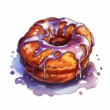 a cinnamon Donut in the style of watercolour clipart with detailed brush strokes