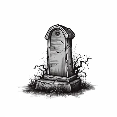 A scary looking tombstone for halloween, white background, single design, clipart, vector style graphics, sharp lines